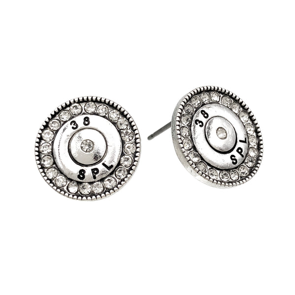 38 SPL Bullet Shell Rhinestone Stud Earrings