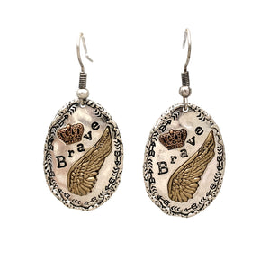 Brave Crown Angel Wing Charm Earrings