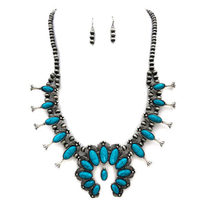 Turquoise Squash Blossom Navajo Necklace Earrings Set