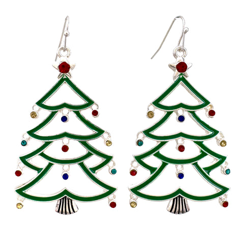 Large Christmas Tree Rhinestone Earrings