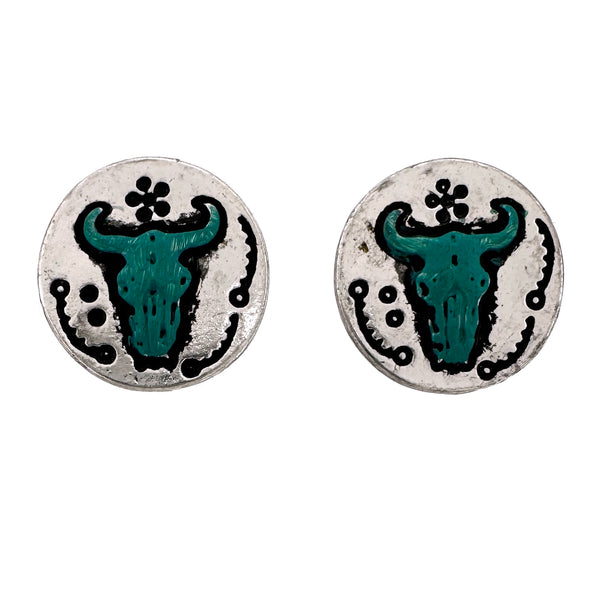 Longhorn Round Stud Earrings