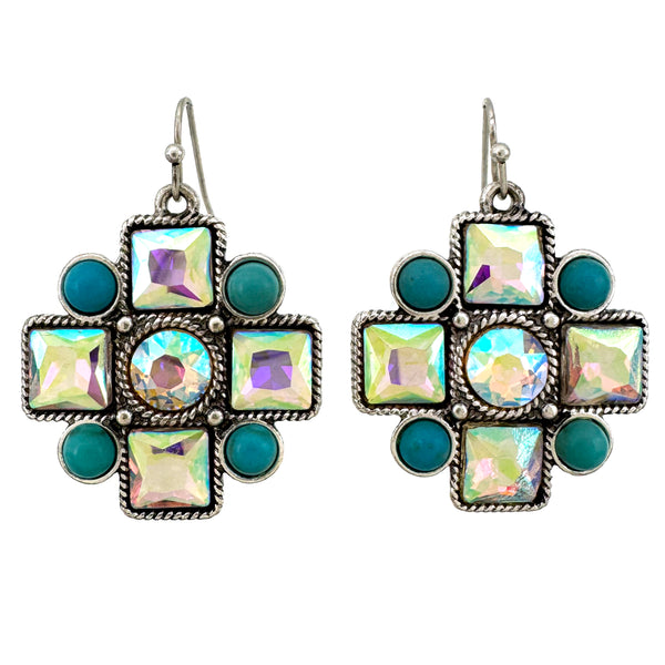 Western Turquoise and Stones Cross Stud Earrings