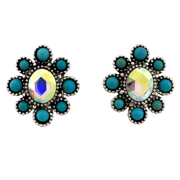 Western Turquoise Nine Stones Stud Earrings