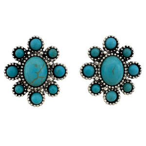 Western Turquoise Nine Stones Stud Earrings