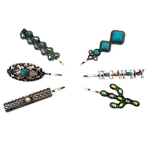 Western Icons Rhinestone Hair Pins with Turquoise 6 Piece Set