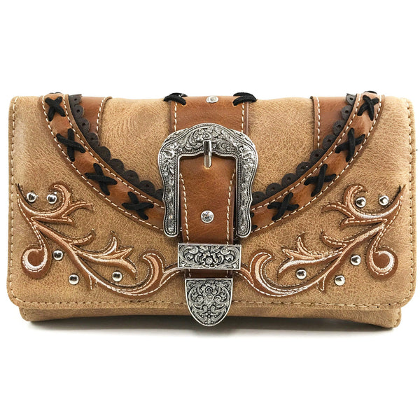 Western Leather Buckle Crossbody Wallet