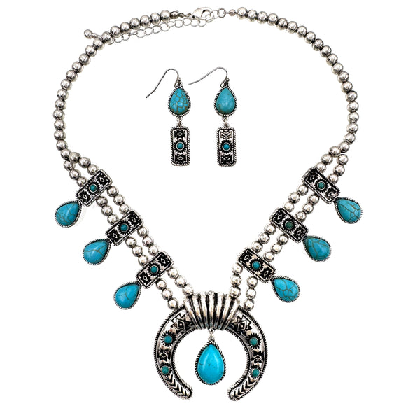 La Sal Navajo Squash Blossom Necklace Earrings Set