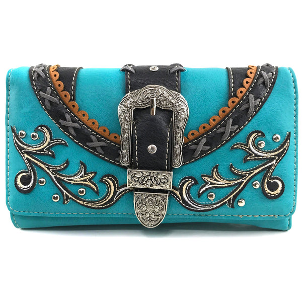 Western Leather Buckle Crossbody Wallet