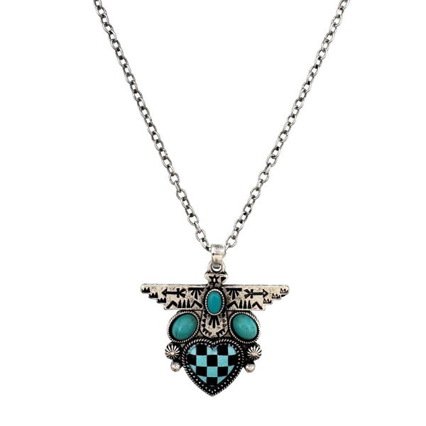 Checkered Print Western Native Thunderbird Necklace