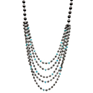 Navajo Silver Turquoise Layer Beads Rope Chain Necklace