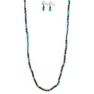 Navajo Copper Turquoise Beads Necklace Earrings Set