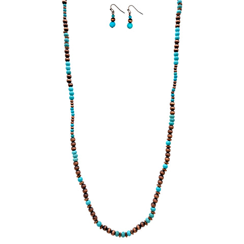 Navajo Copper Turquoise Beads Necklace Earrings Set