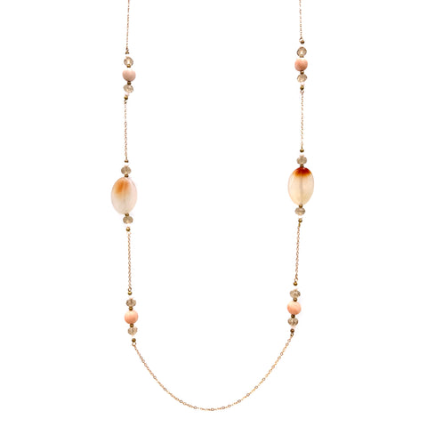 Gold Tumbled Stone Pattern Long Necklace