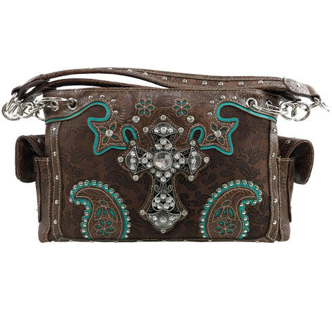 Cross Brown Turquoise Western Women's Handbag Purse