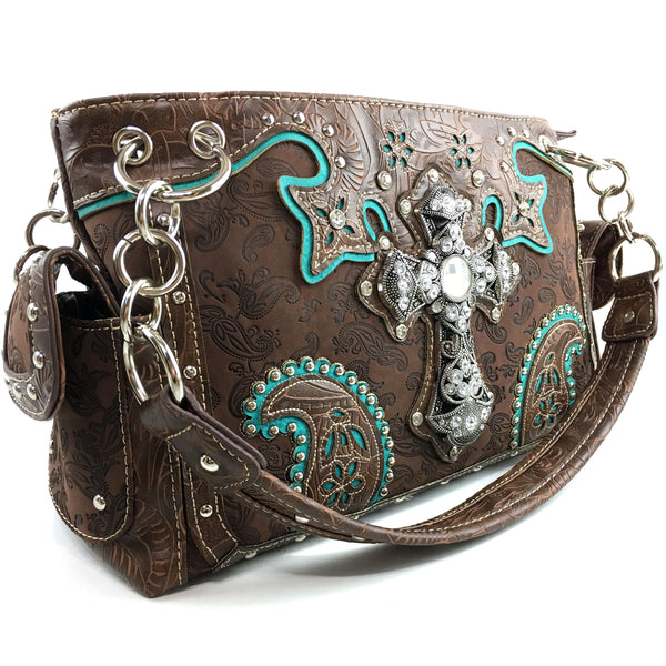 Cross Brown Turquoise Western Women's Handbag Purse