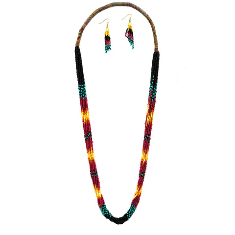 Native Seed Beadwork Rope Long Necklace