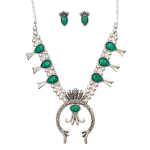 Small Squash Blossom Glittering Amazonite Necklace Earrings Set