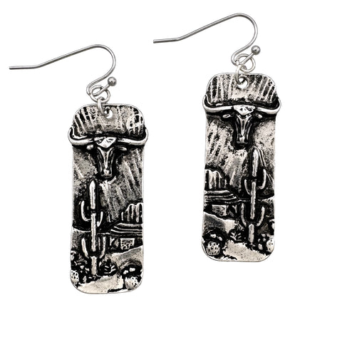 Longhorn Cactus Western Hook Earrings