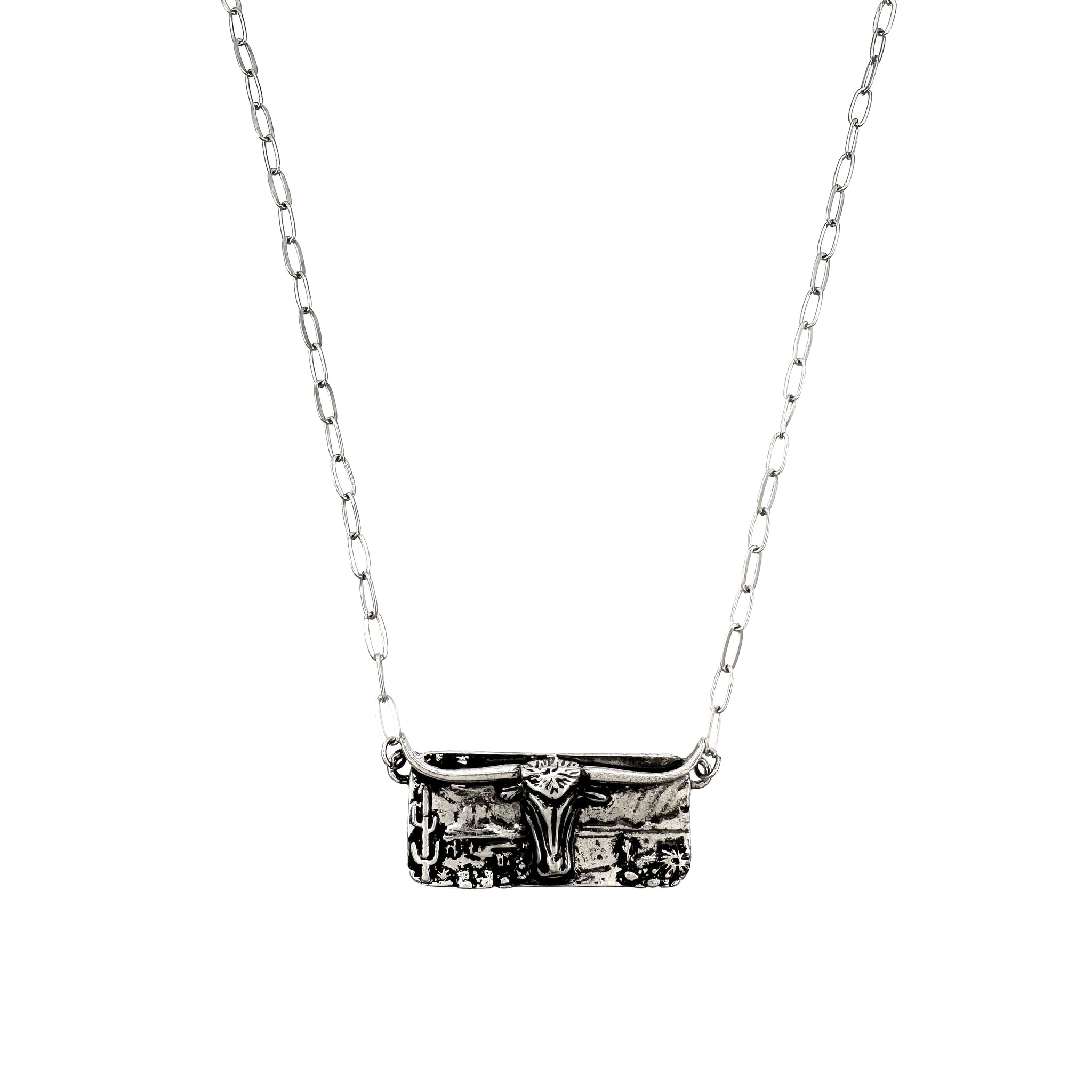 Longhorn Cactus Western Bar Necklace