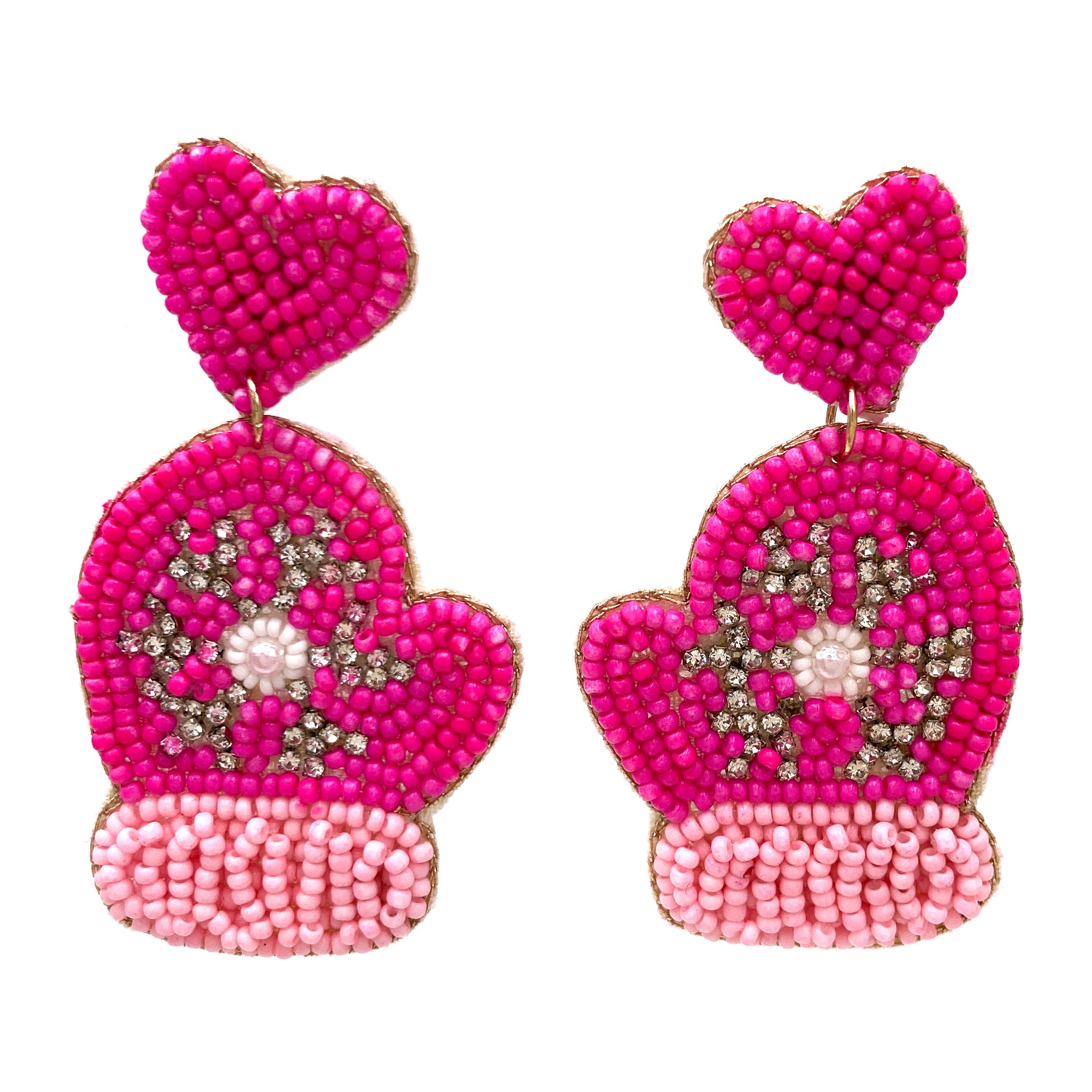 Pink Snowflake Mittens Glove Seed Bead Earrings