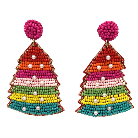 Rainbow Stripes Christmas Seed Bead Earrings