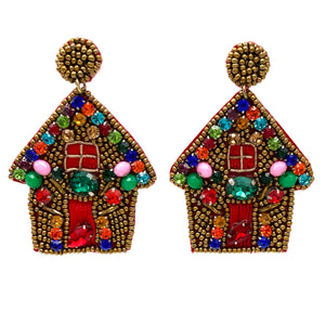 Gingerbread House Colorful Gold Seed Bead Earrings