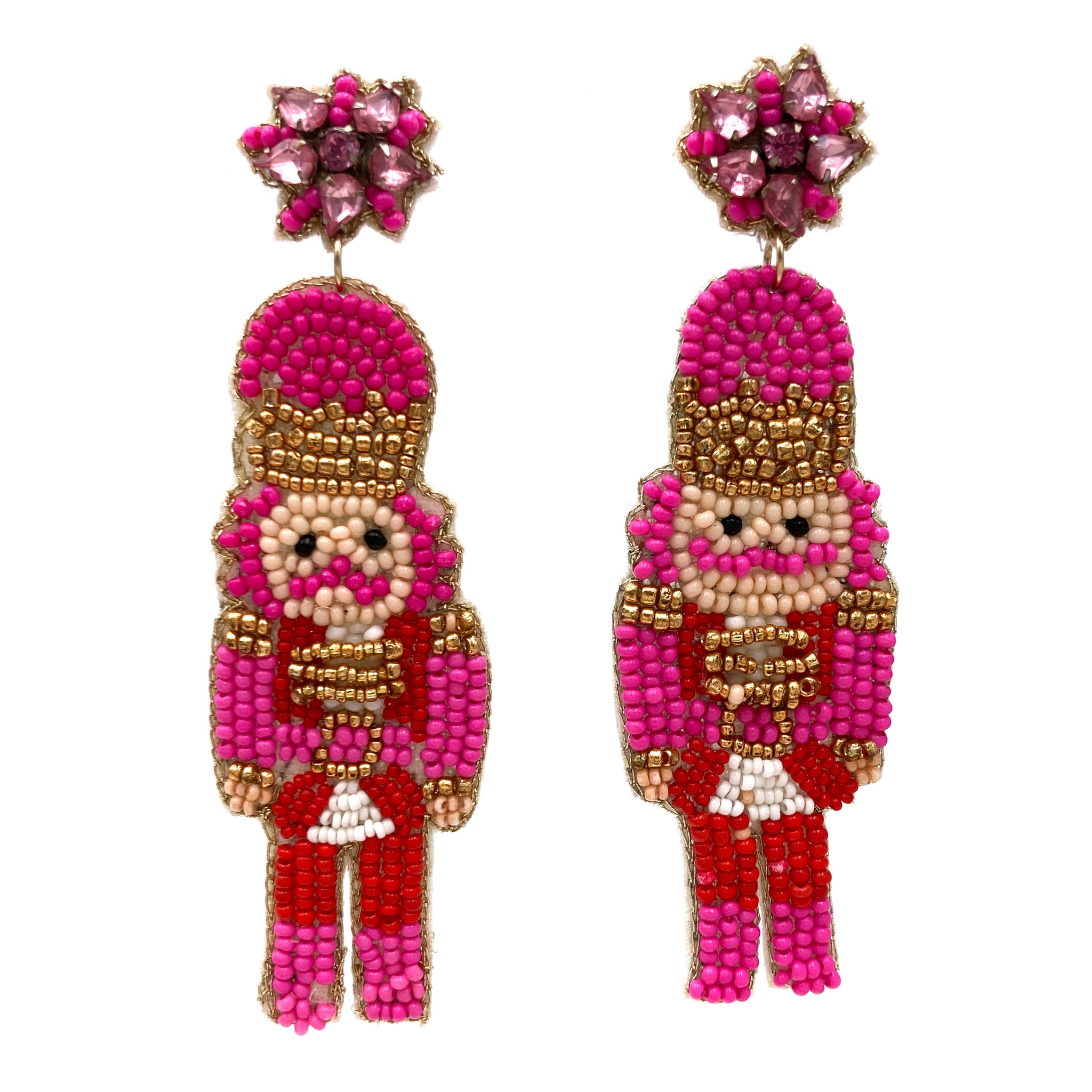 Pink Nutcracker Seed Bead Earrings