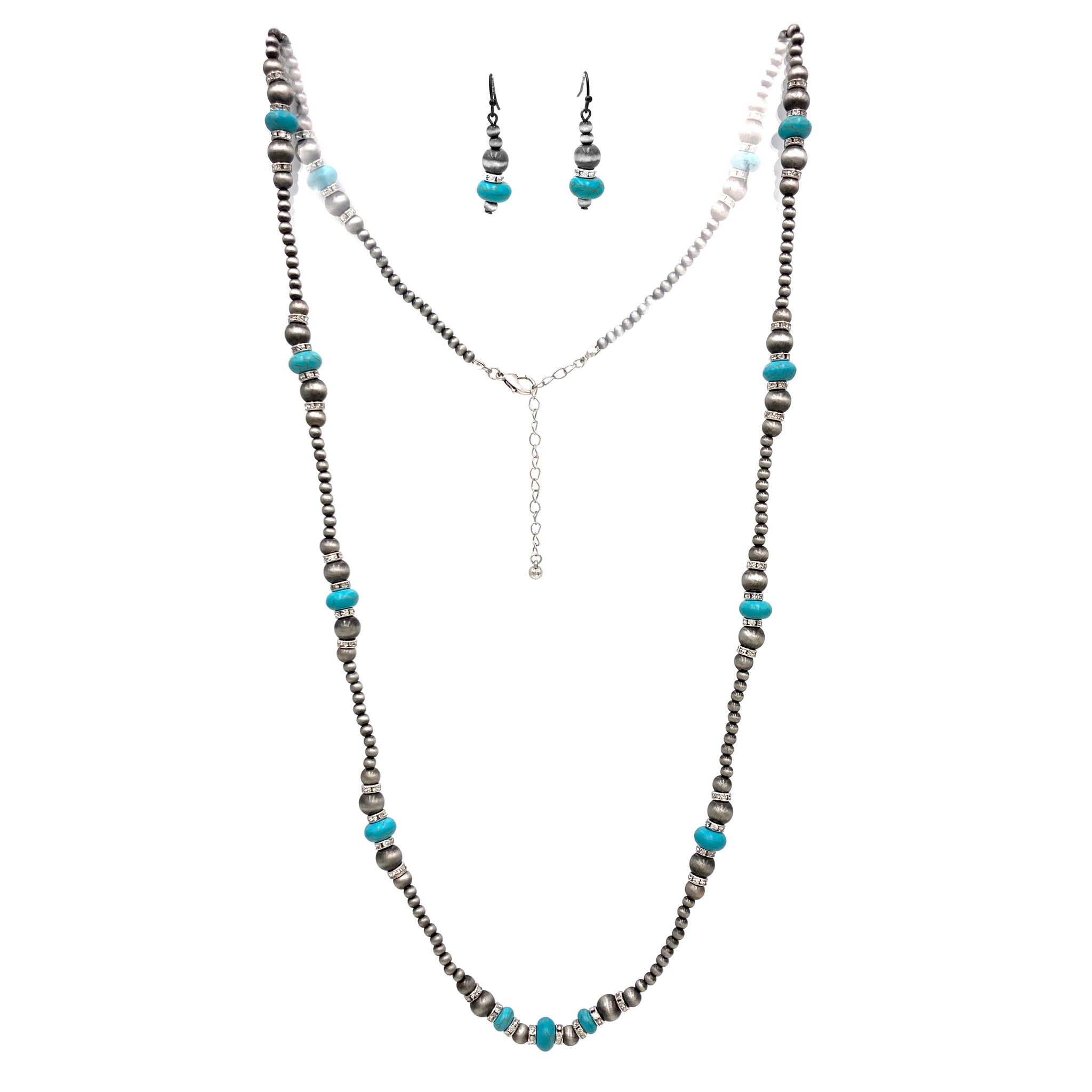 Long Navajo Crystal Bead Necklace Earrings Set