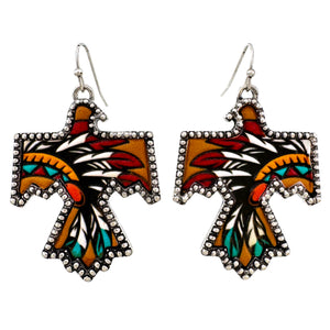 Tooled Leather Chieftain Headdress Thunderbird Metal Earrings