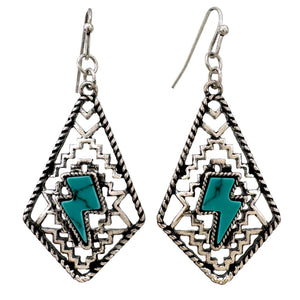 Turquoise Lightning Diamond Metal Geometric Outline Earrings