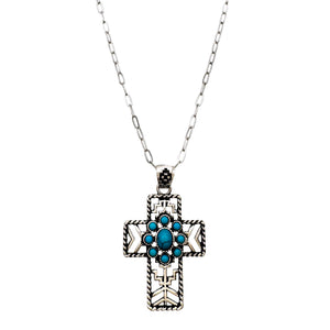 Turquoise Cross Metal Geometric Outline Necklace