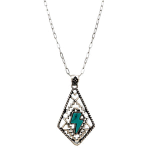 Turquoise Lightning Diamond Metal Geometric Outline Necklace