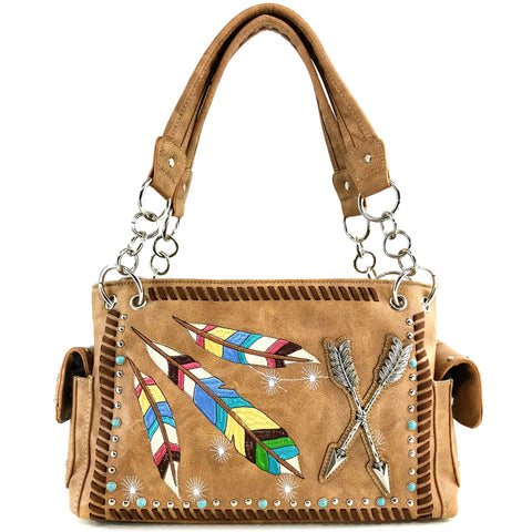 Arrows and Embroidered Feather Western Women's Handbag Purse