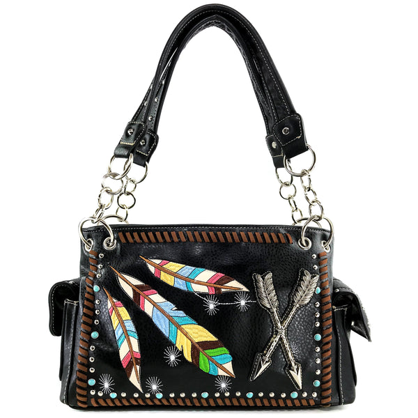 Arrows and Embroidered Feather Western Women's Handbag Purse