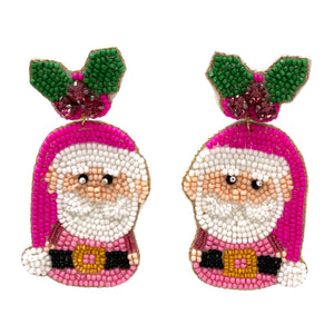 Christmas Pink Santa Seed Bead Earrings