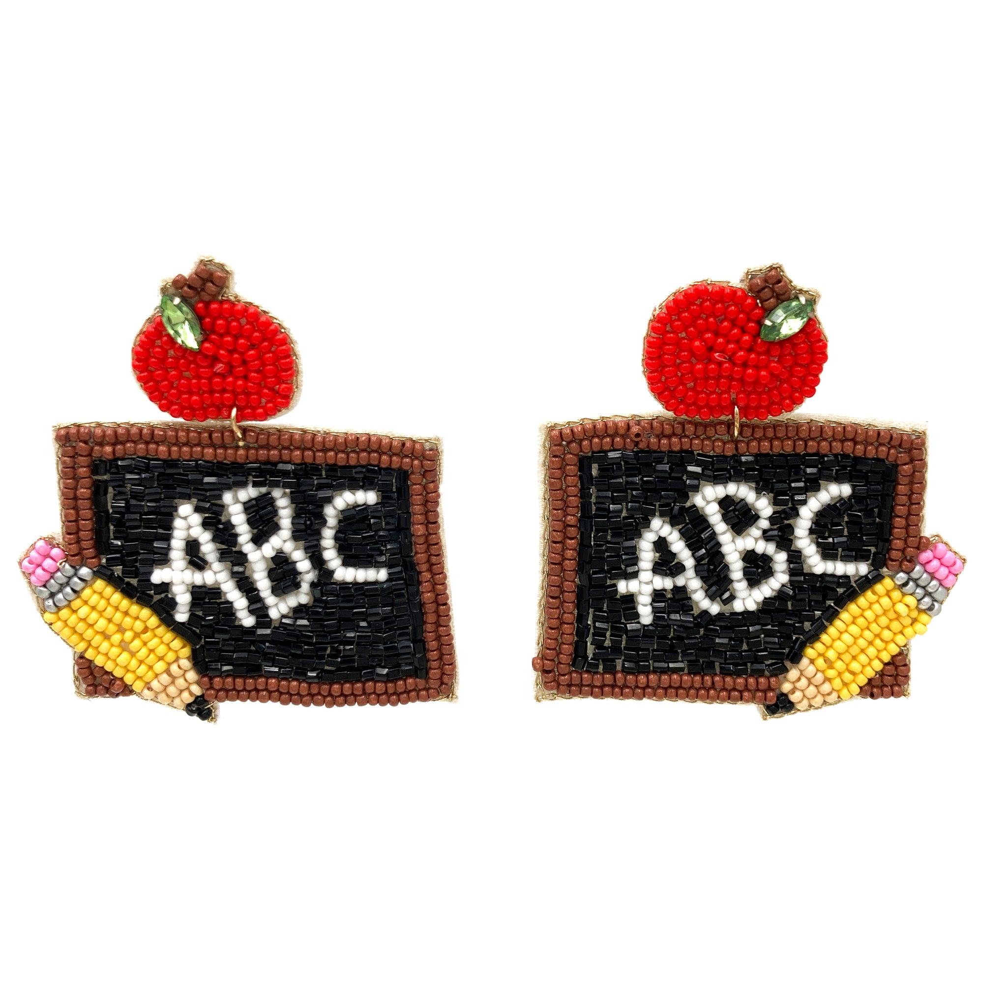 School Teacher Blackboard ABC Apple Seed Bead Earrings