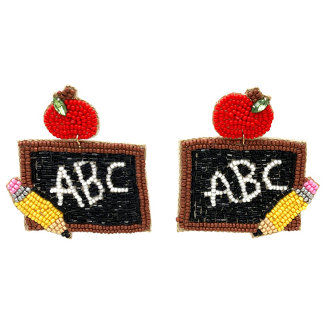 School Teacher Blackboard ABC Apple Seed Bead Earrings