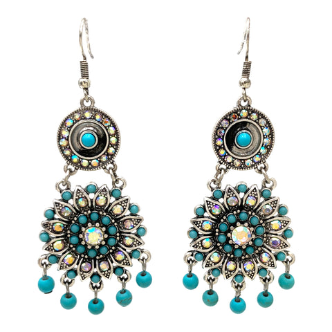 AB Rhinestone Turquoise Chandelier Earrings