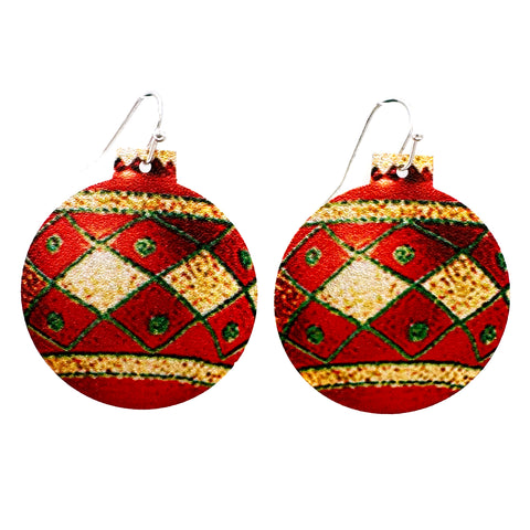 Christmas Red Ornament Ball Disk Earrings