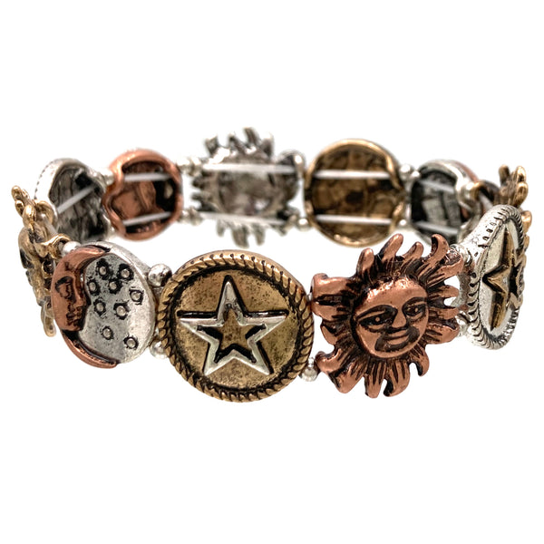 Zuni Sun Face Moon Star Stretch Bracelet