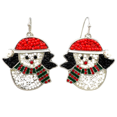 Christmas Snowman Bead Metal Earrings