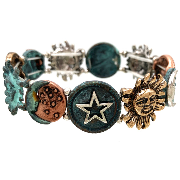 Zuni Sun Face Moon Star Stretch Bracelet