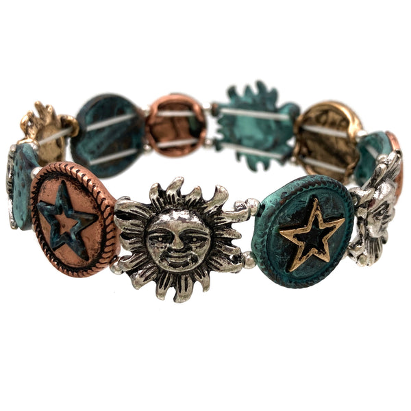 Zuni Sun Face Moon Star Stretch Bracelet