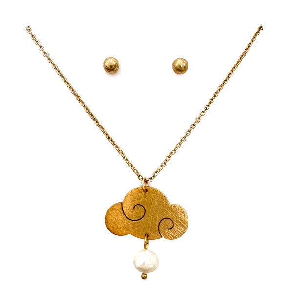 Cloud Pearl Brass Metal Necklace