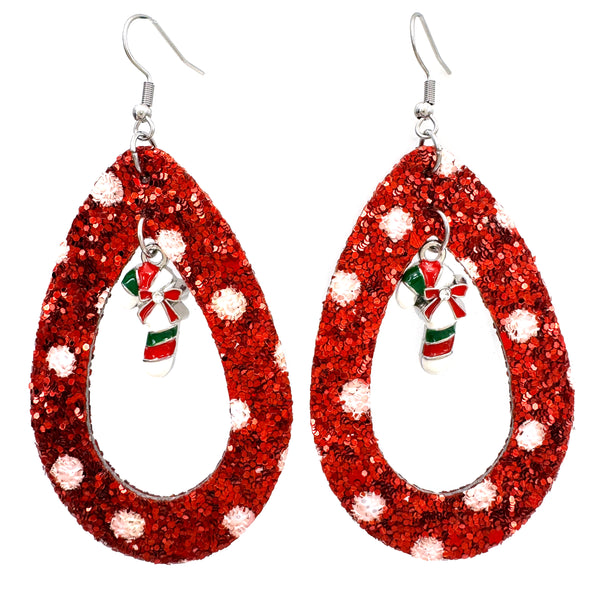 Christmas Shiny Teardrop Candy Cane Earrings