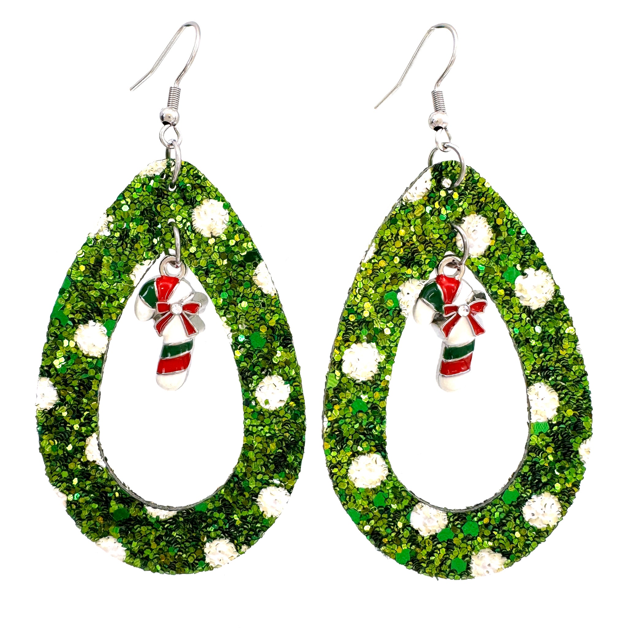 Christmas Shiny Teardrop Candy Cane Earrings