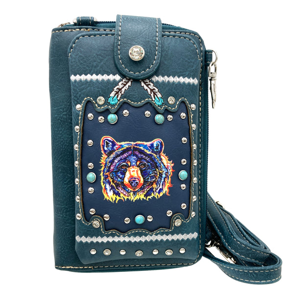 Embroidered Bear Native Crossbody Western Phone Wallet