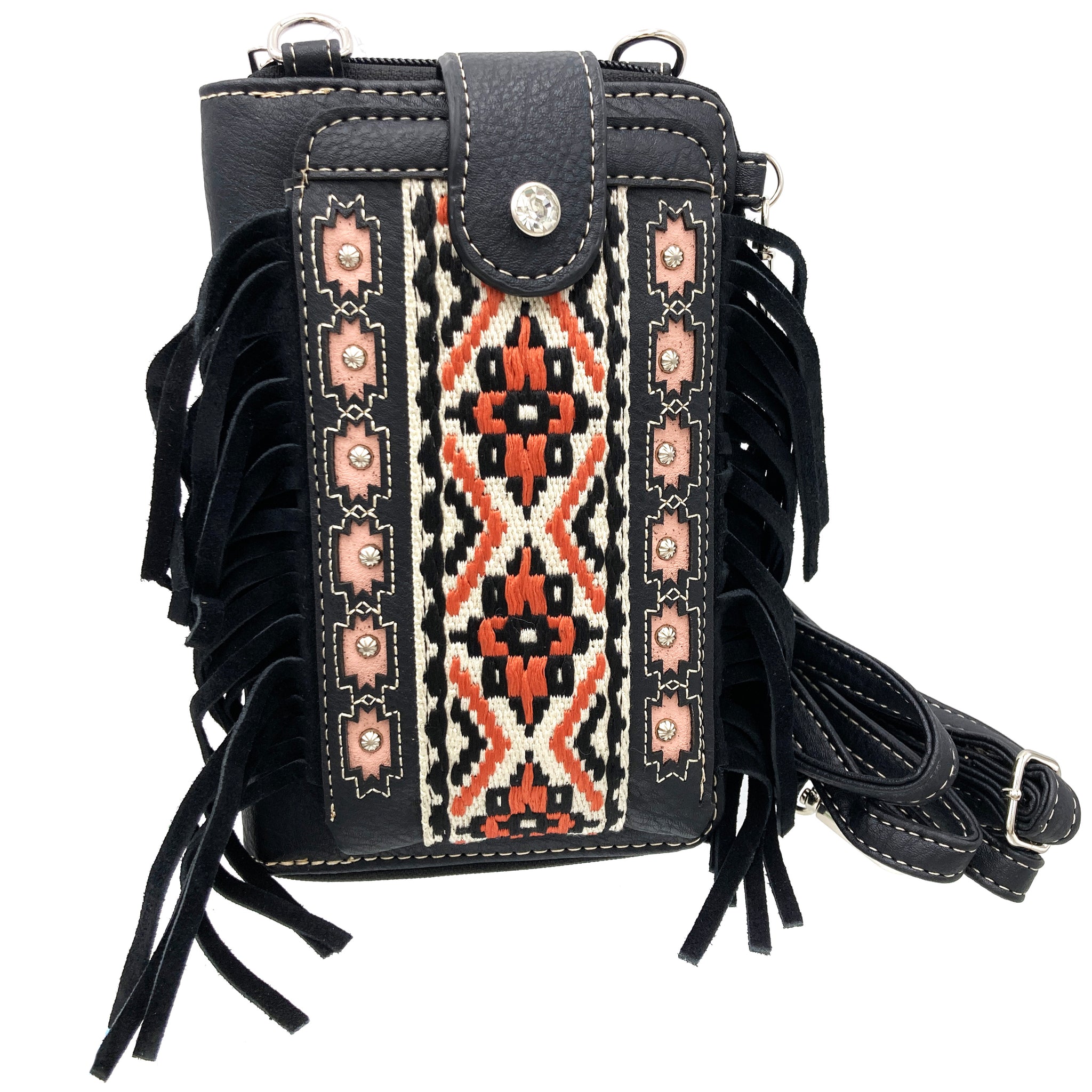 Aztec Tribal Print Fringe Crossbody Western Phone Wallet