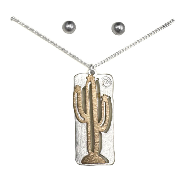 Cactus Brass Metal Bar Necklace