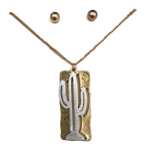 Cactus Brass Metal Bar Necklace